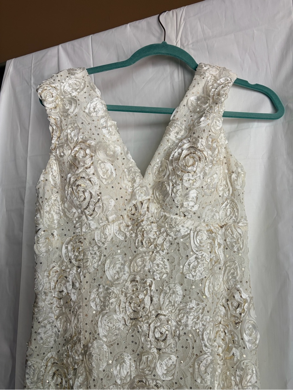 MARINA Ivory and Gold Floral Appliqué long Wedding/ formal Dress